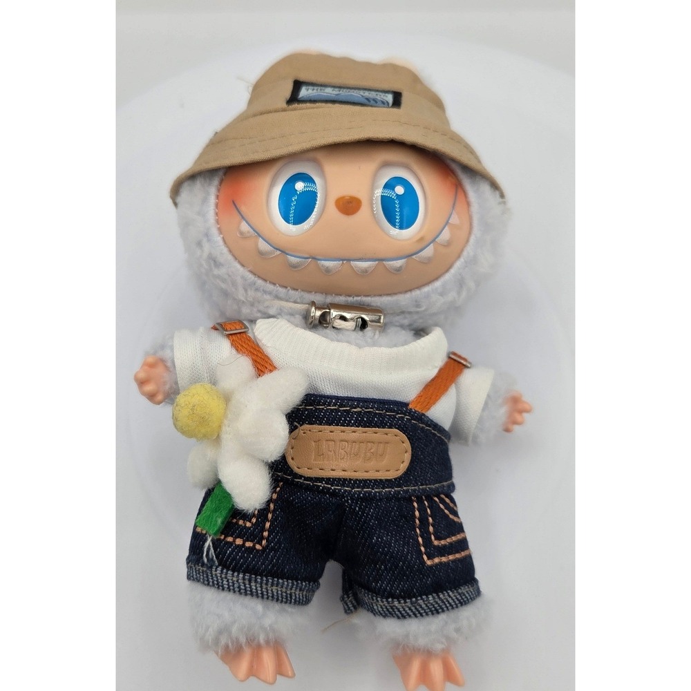 Pop Mart Labubu The Monsters Plush Keychain Denim Overall Bucket Hat Kasing Lung